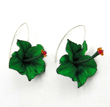 Cargar imagen en el visor de la galería, Aros Hibiscos sublimados verdes
