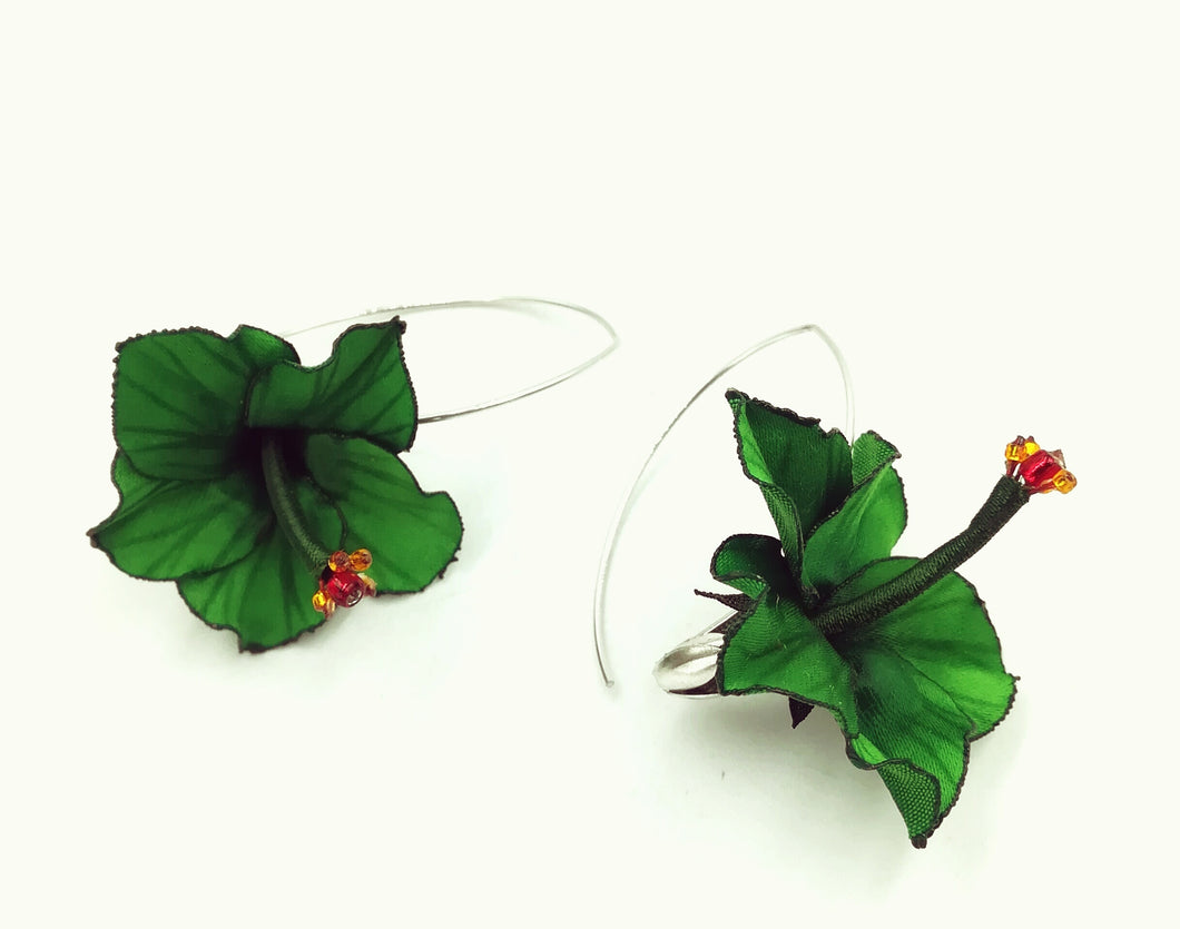Aros Hibiscos sublimados verdes