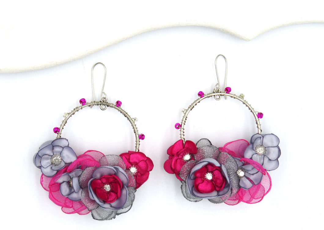 Aros Nebulosas gris - fucsia
