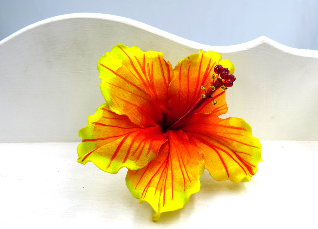 Tocado Hibisco amarillo flúor - rojo